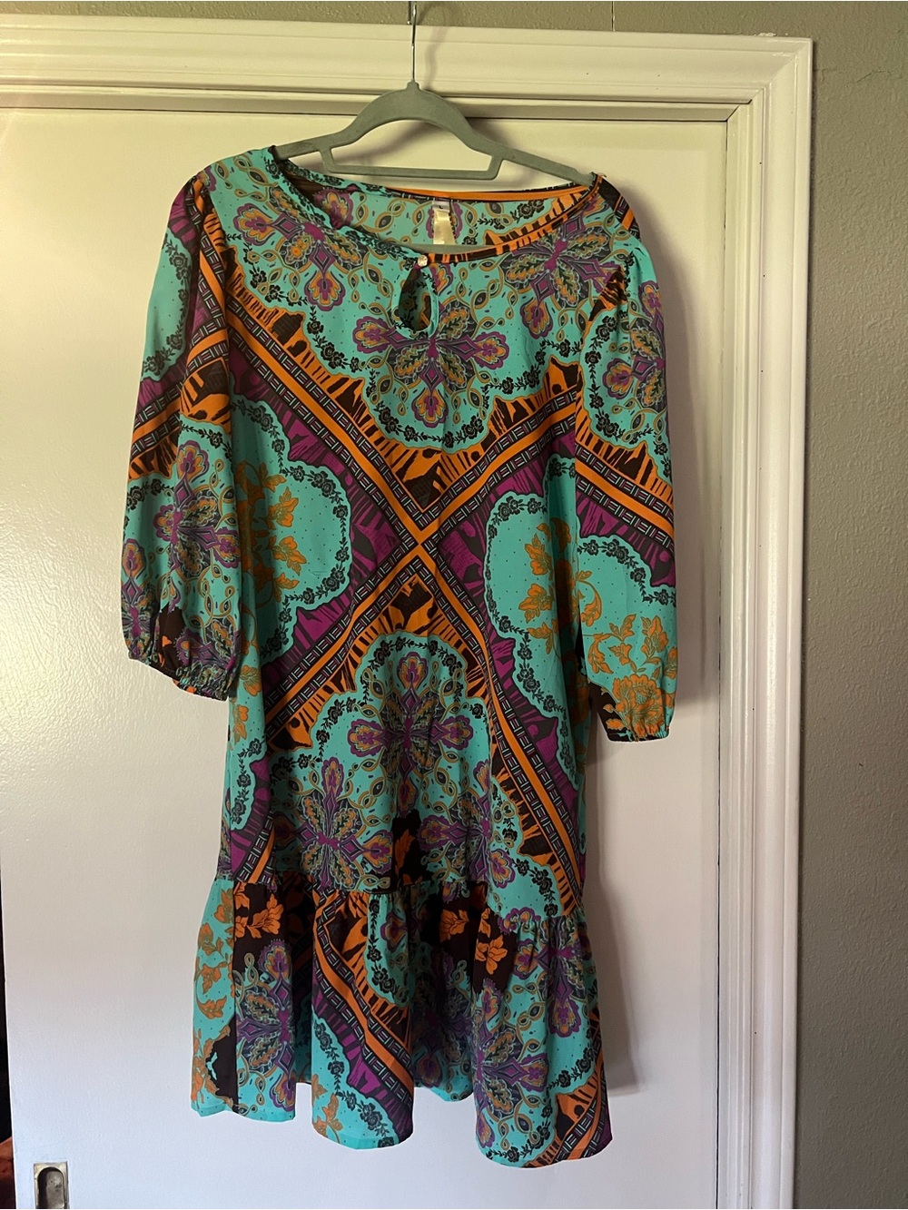 Uncle Frank Turquoise Mini Dress with Orange and Purple Accents